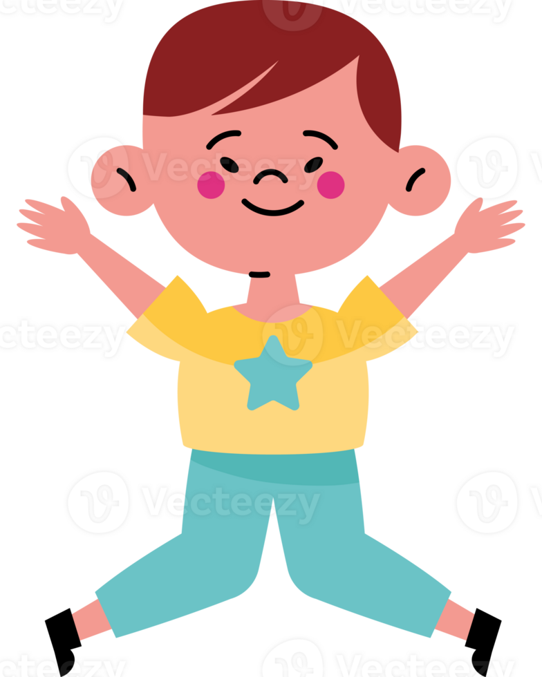 A cartoon boy is jumping up and down png