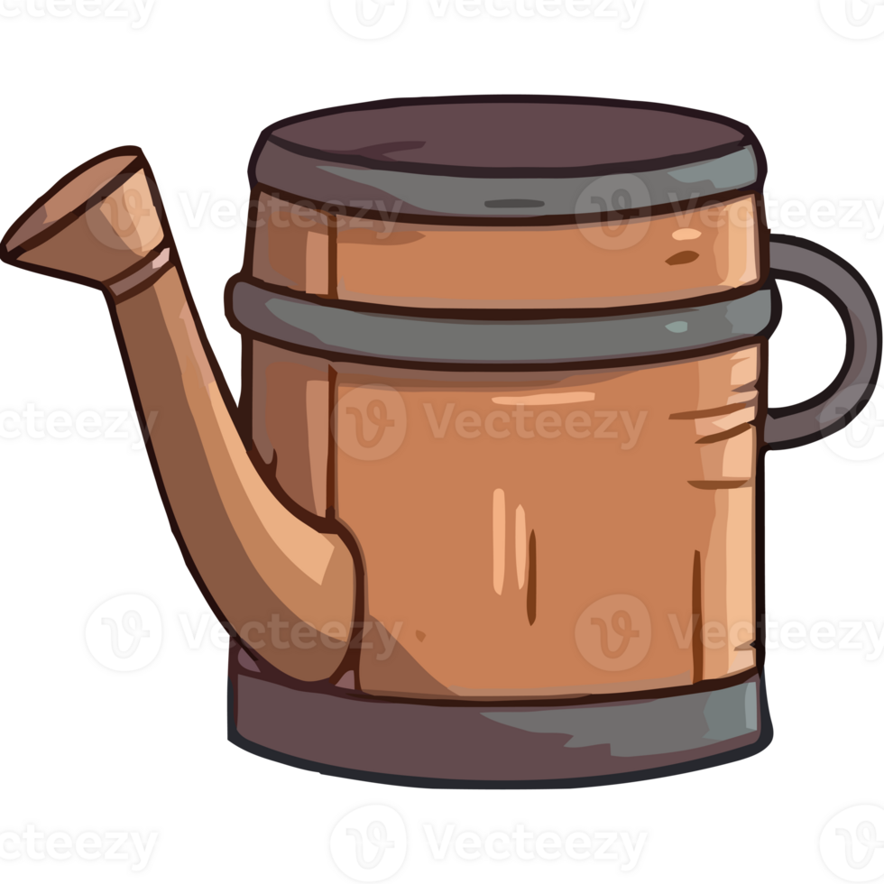 A watering can with a wooden handle png