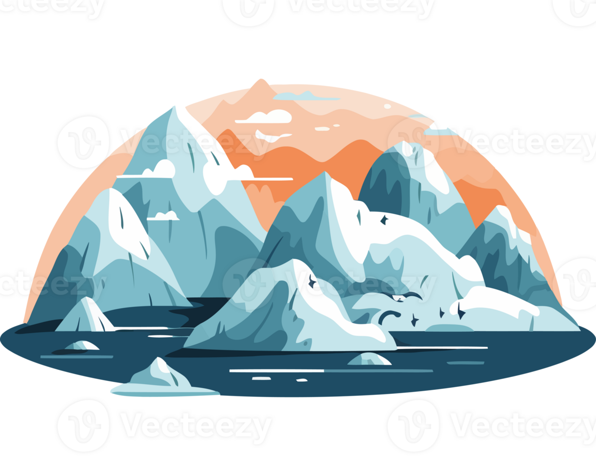 An illustration of a mountain range with icebergs png