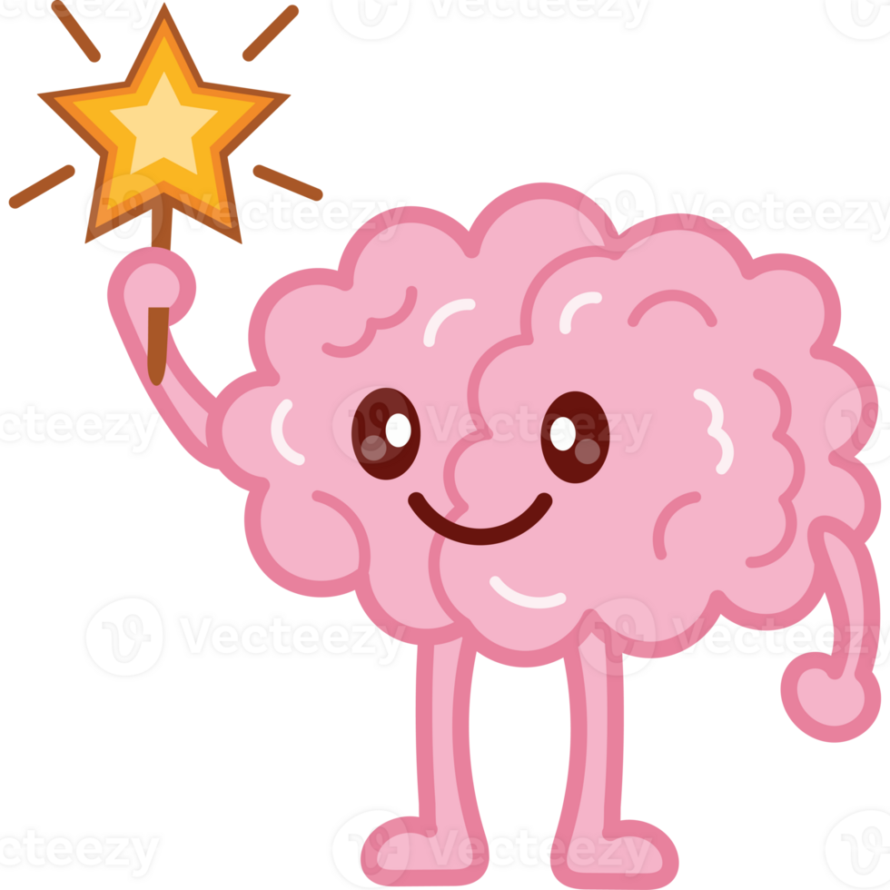 A brain holding a star and smiling png