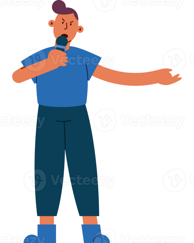 A cartoon man holding a microphone png