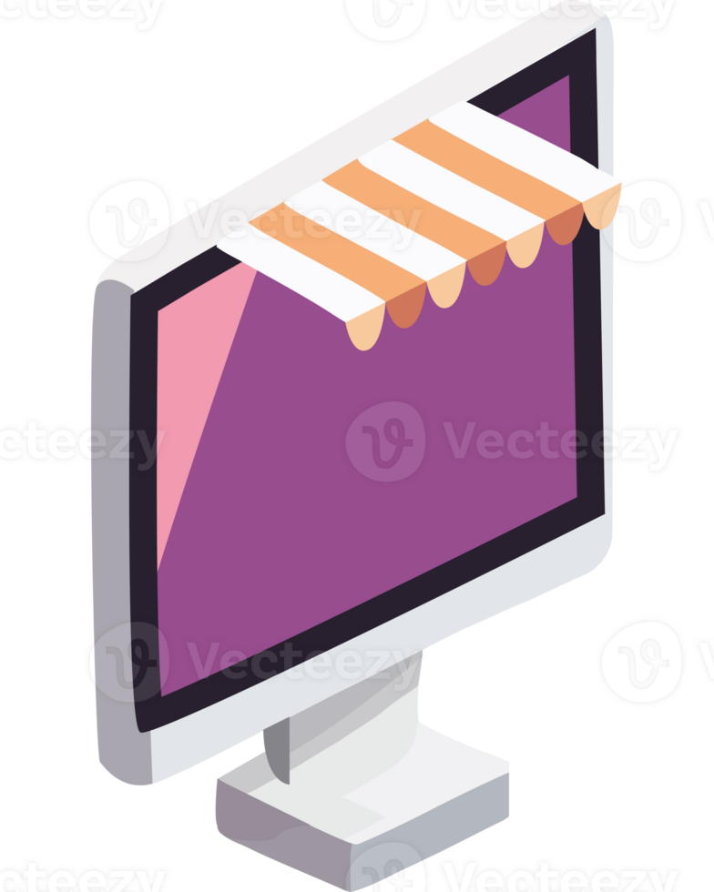 A computer monitor with a purple and white striped awning png