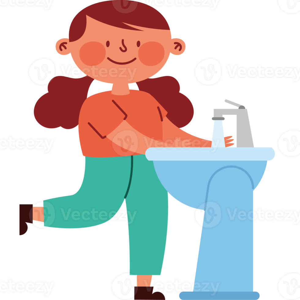 A girl is washing her hands in the sink png