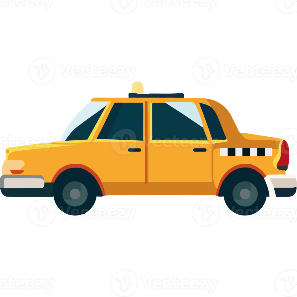 A taxi cab is shown in a flat design png
