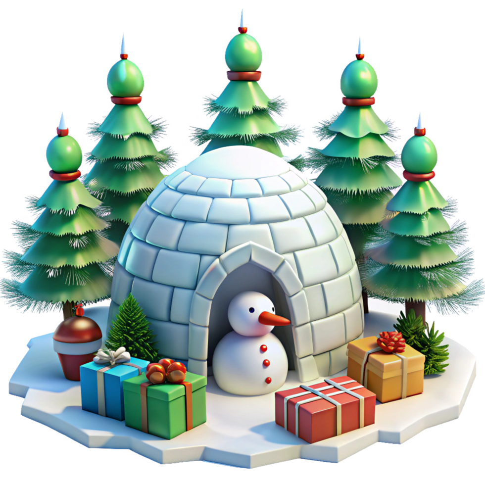 Frozen Christmas Igloo with Pine Trees png