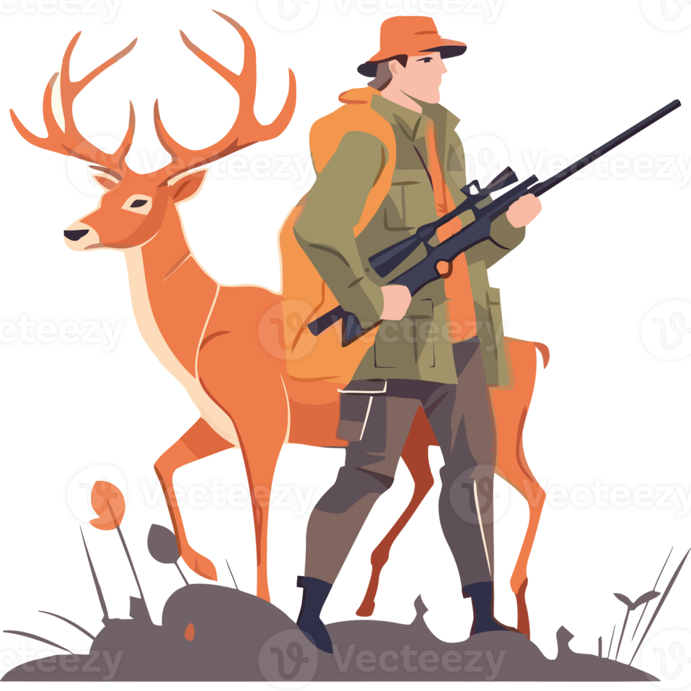 Hunting hunter with rifle and deer png