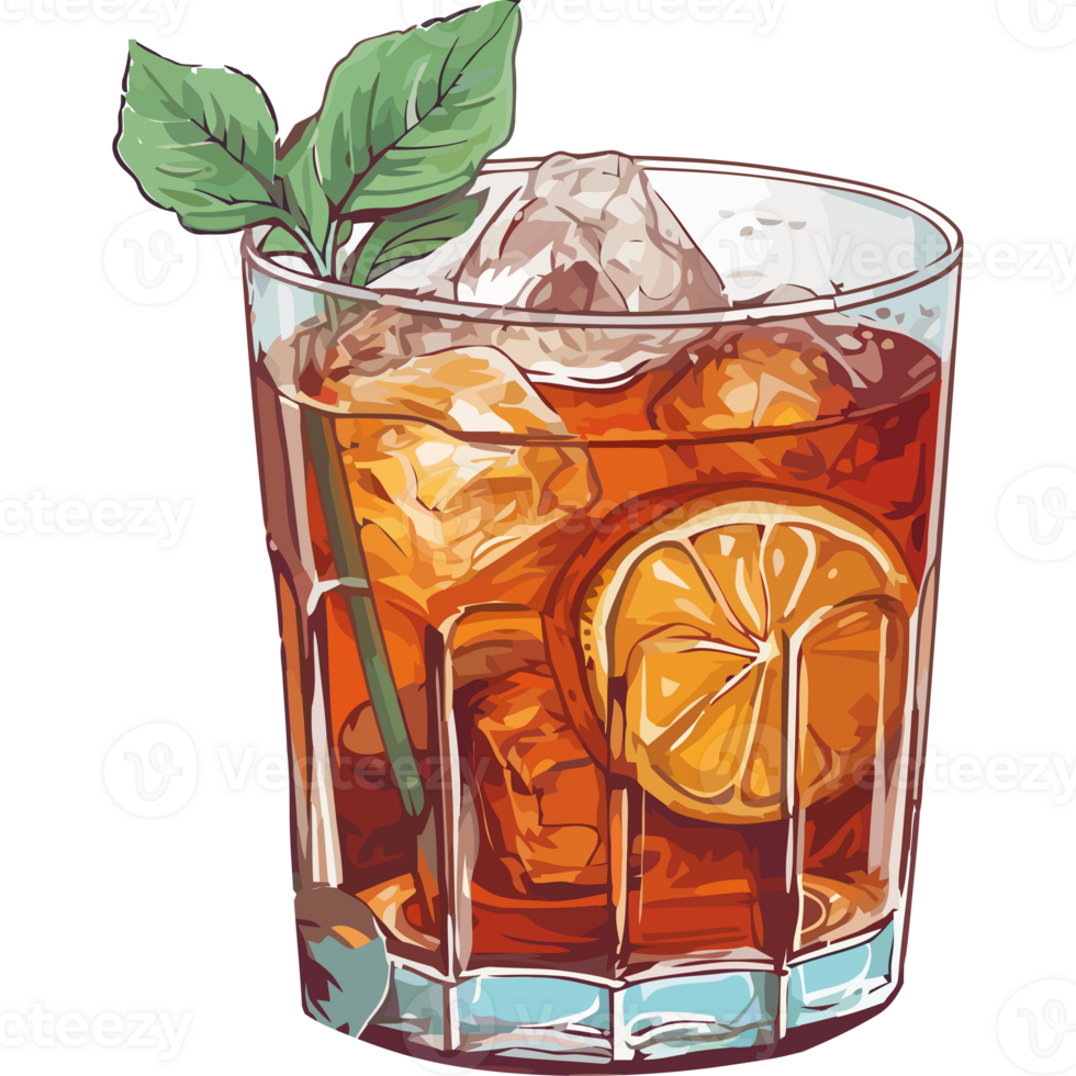 A glass of iced tea with a lemon slice png