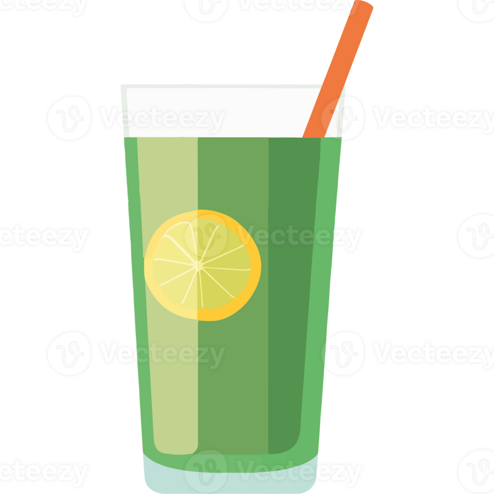 Green juice with lemon and straw png