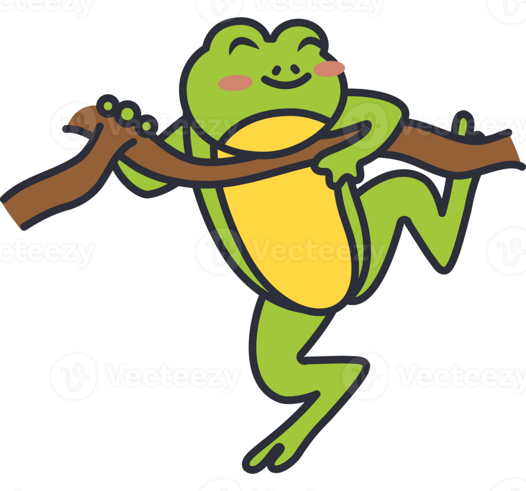 A cartoon frog holding a branch png