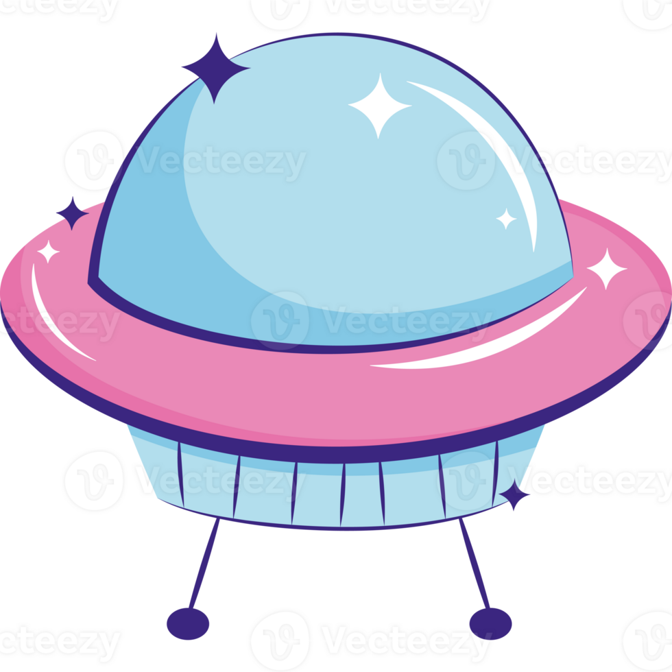 An alien spaceship with a blue and pink cupcake on top png