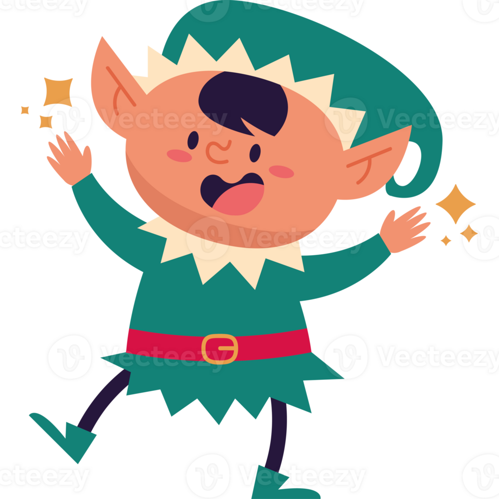 A cartoon elf with a big smile on his face png