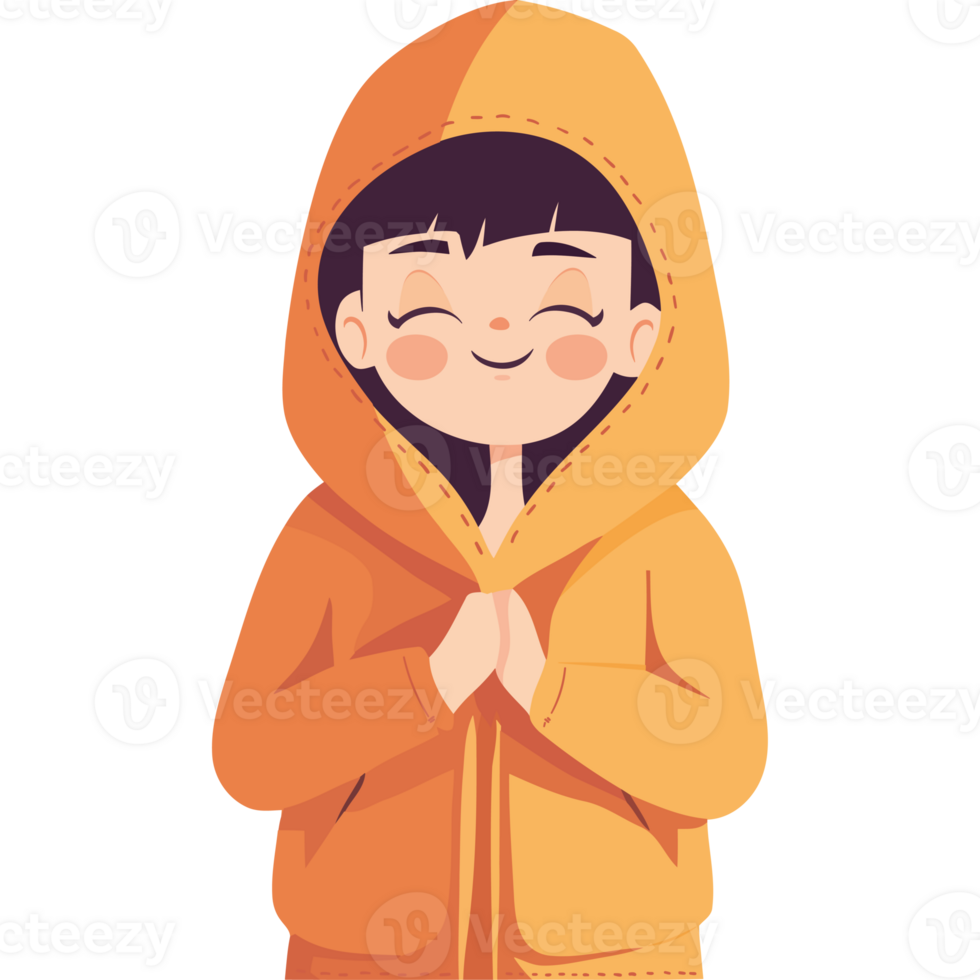 A cartoon girl in an orange hoodie png