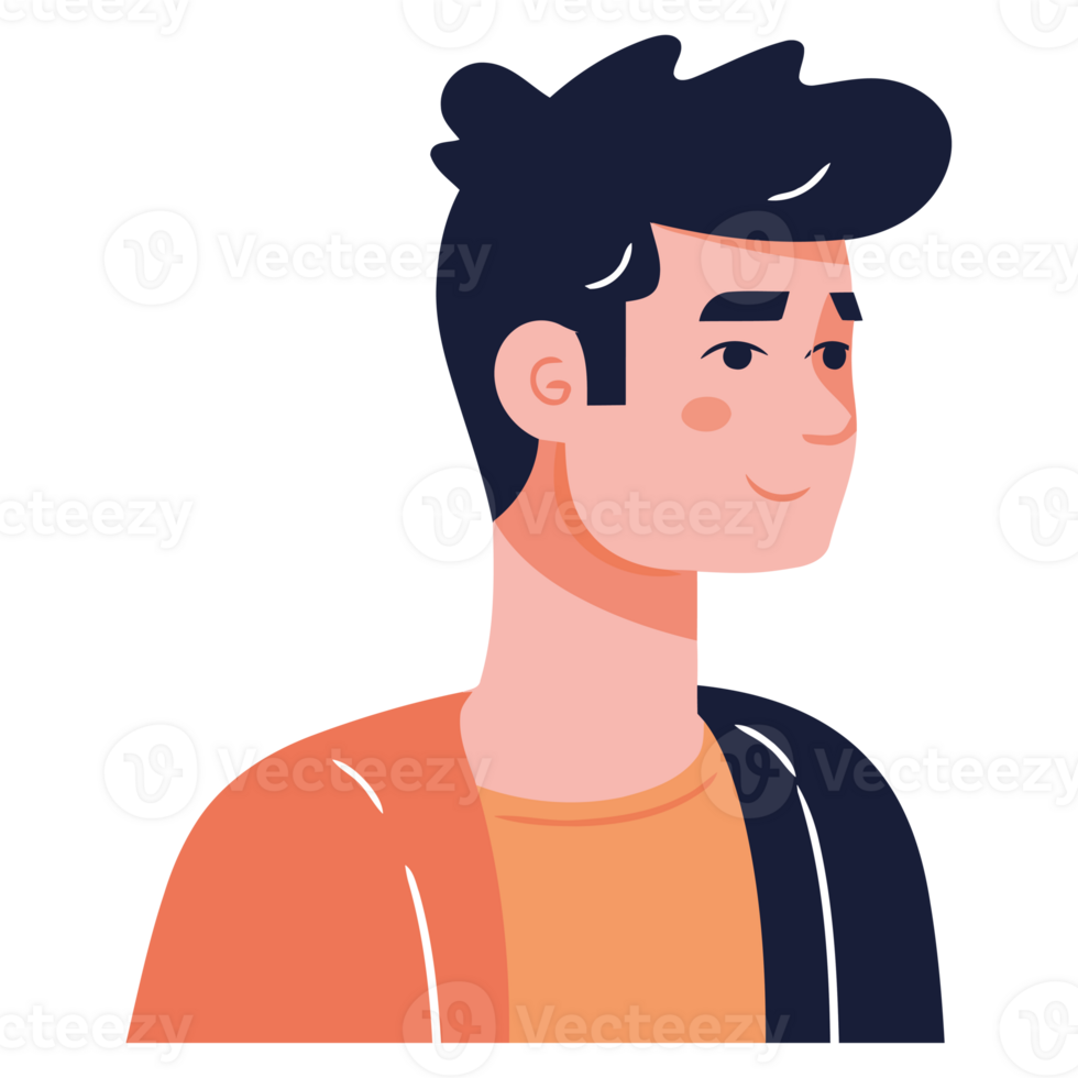 A man with a black hair and orange shirt png
