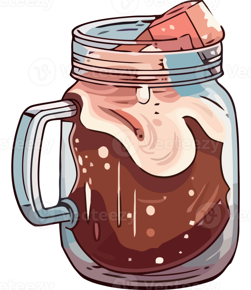 A glass jar with chocolate and ice cream png