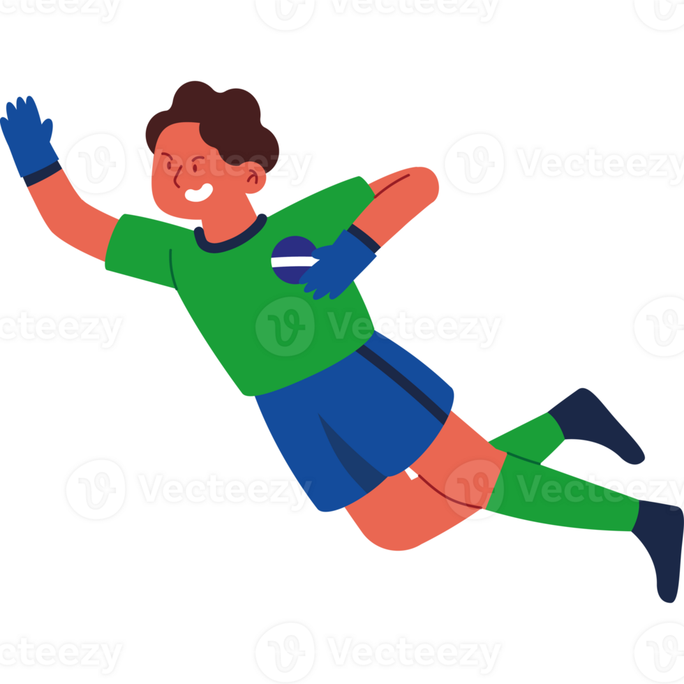 A cartoon soccer player is jumping up to catch the ball png