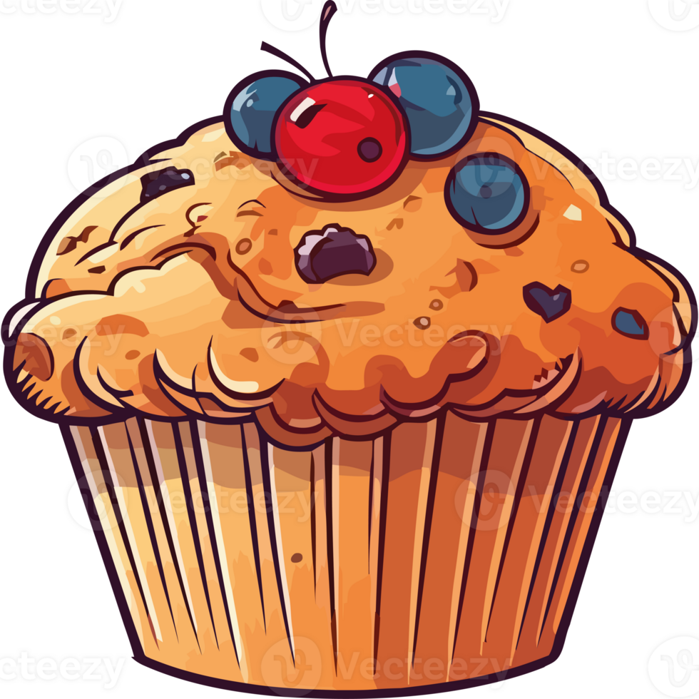 A cartoon muffin with blueberries and cherries png