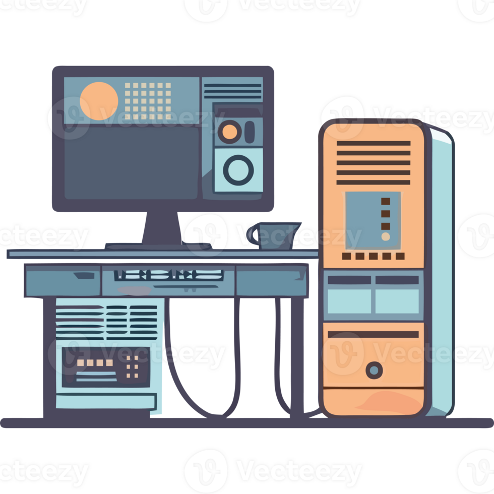 Computer desk with monitor and keyboard png