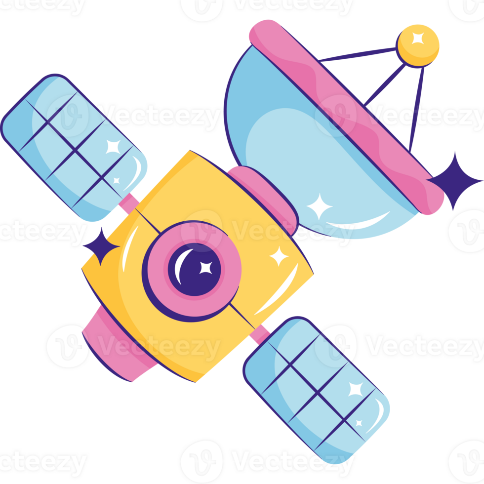 A cartoon satellite with a blue and yellow background png