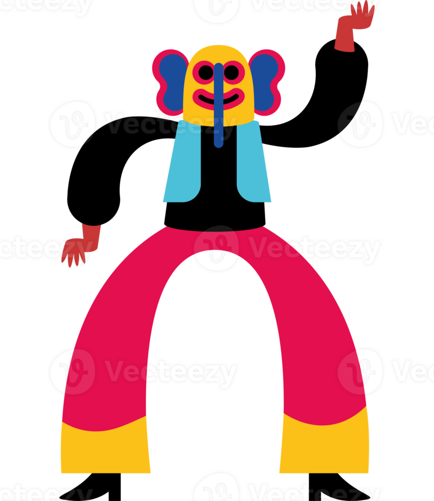 A colorful elephant with a hat and a red nose png