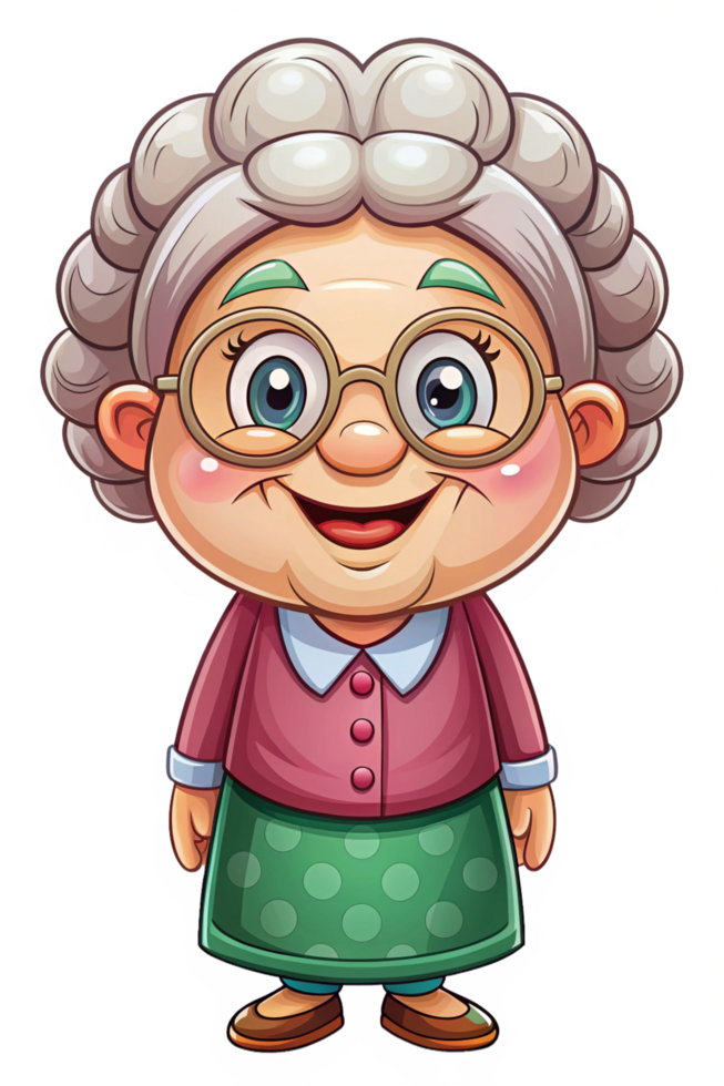 Smiling Granny with Glasses and Wrinkles png