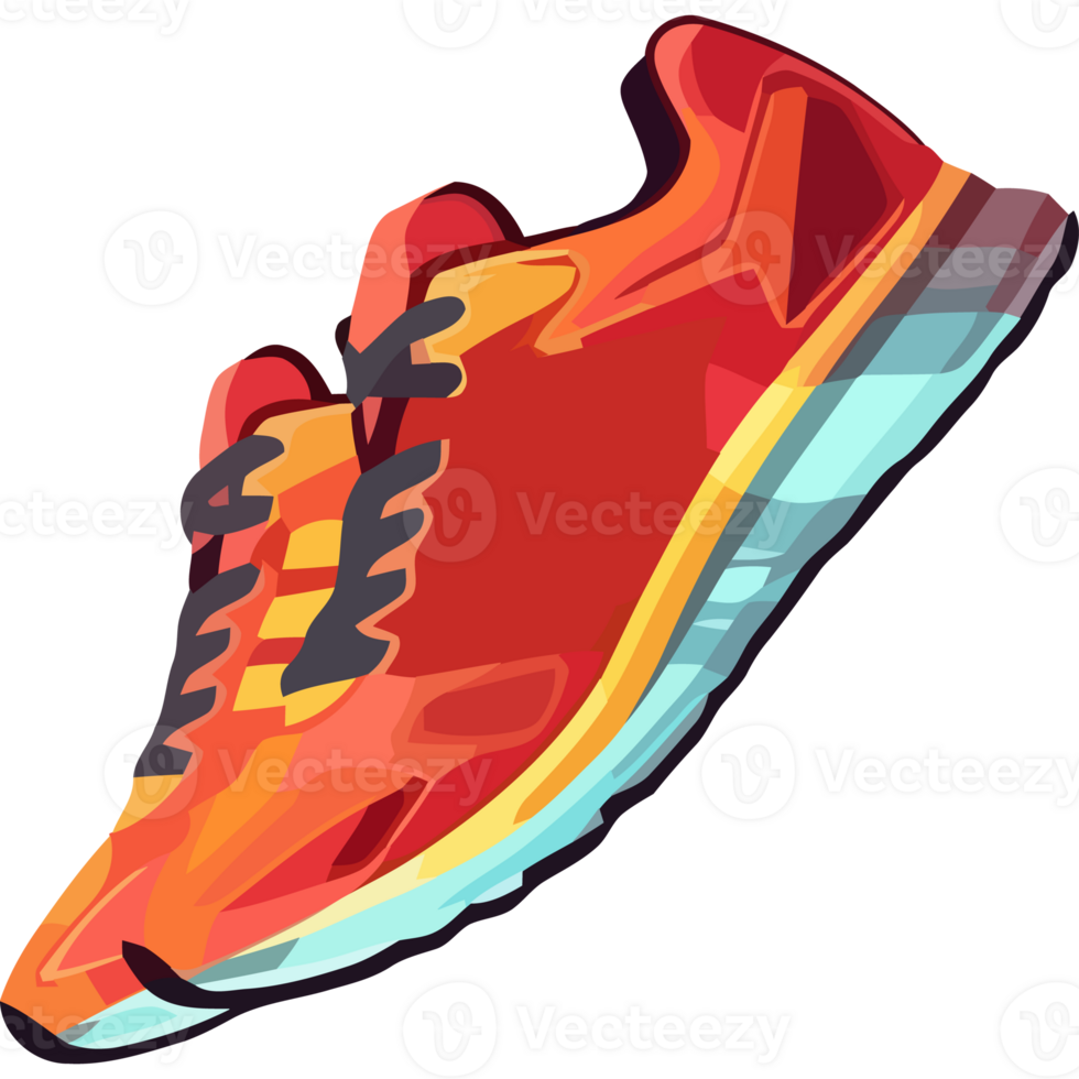 An orange running shoe with a blue sole png