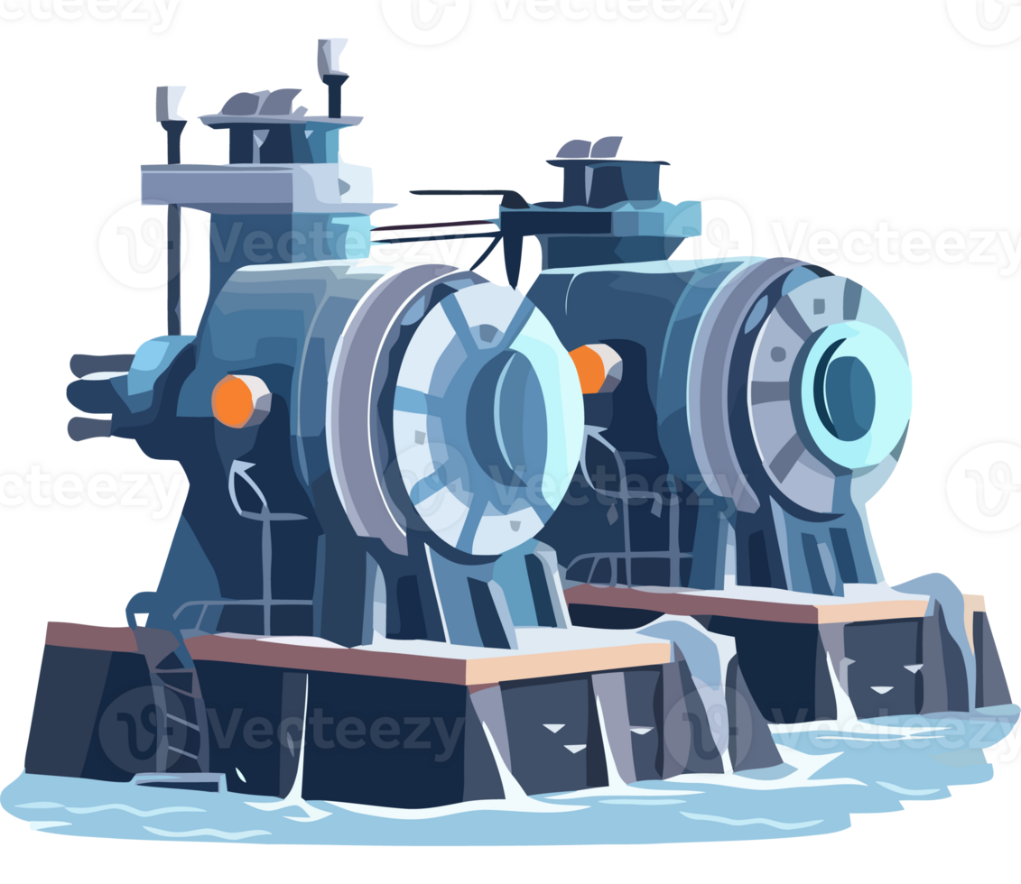 Two large steam engines on a boat in the water png