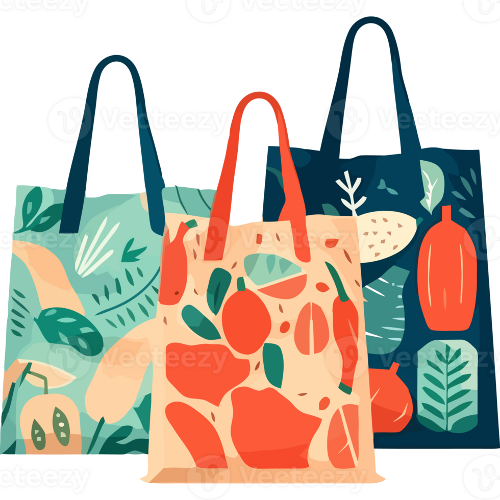 Three bags with different designs on them png