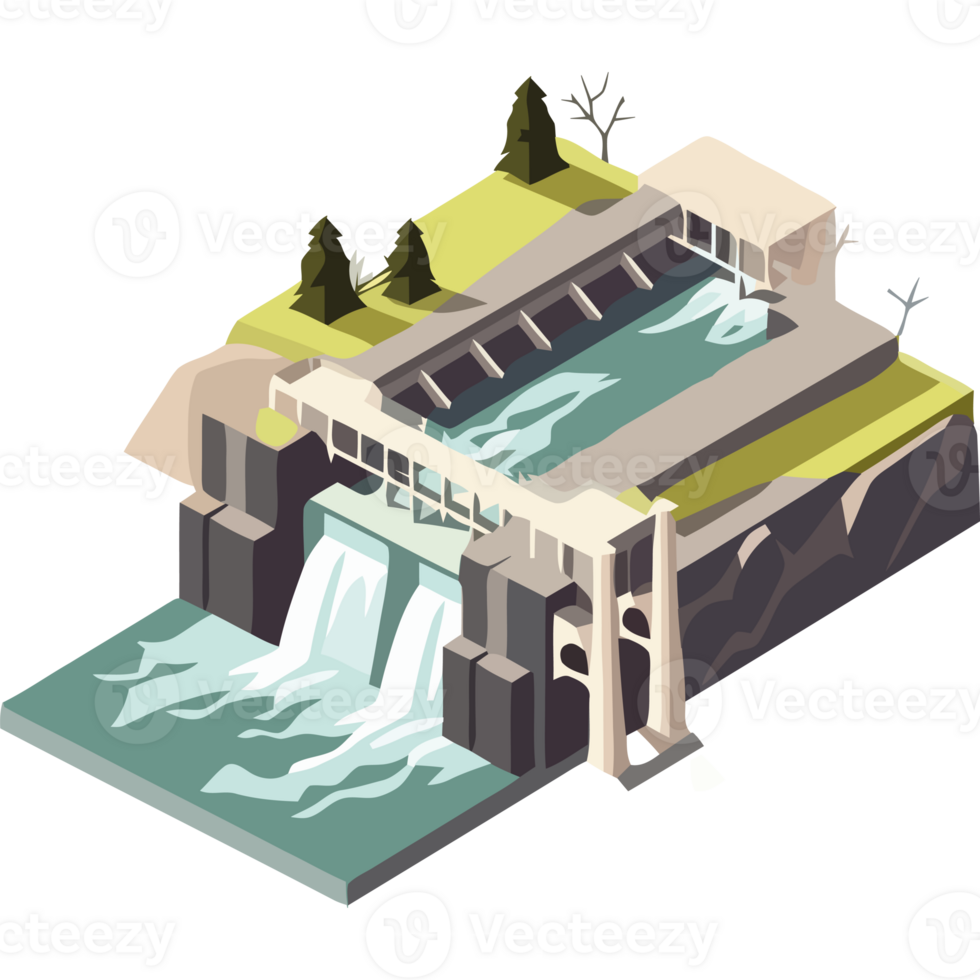 An illustration of a dam with a waterfall png