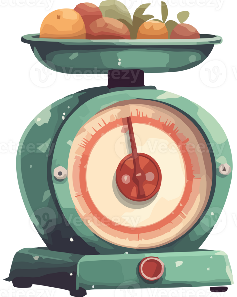 An illustration of a scale with fruit on it png