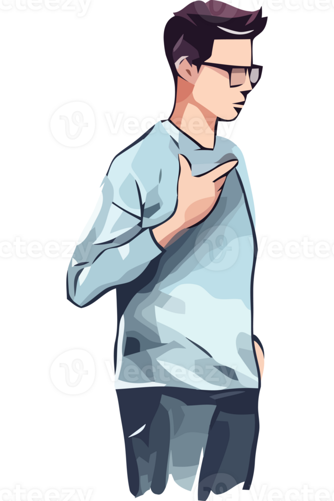 A cartoon man with glasses and a blue shirt png