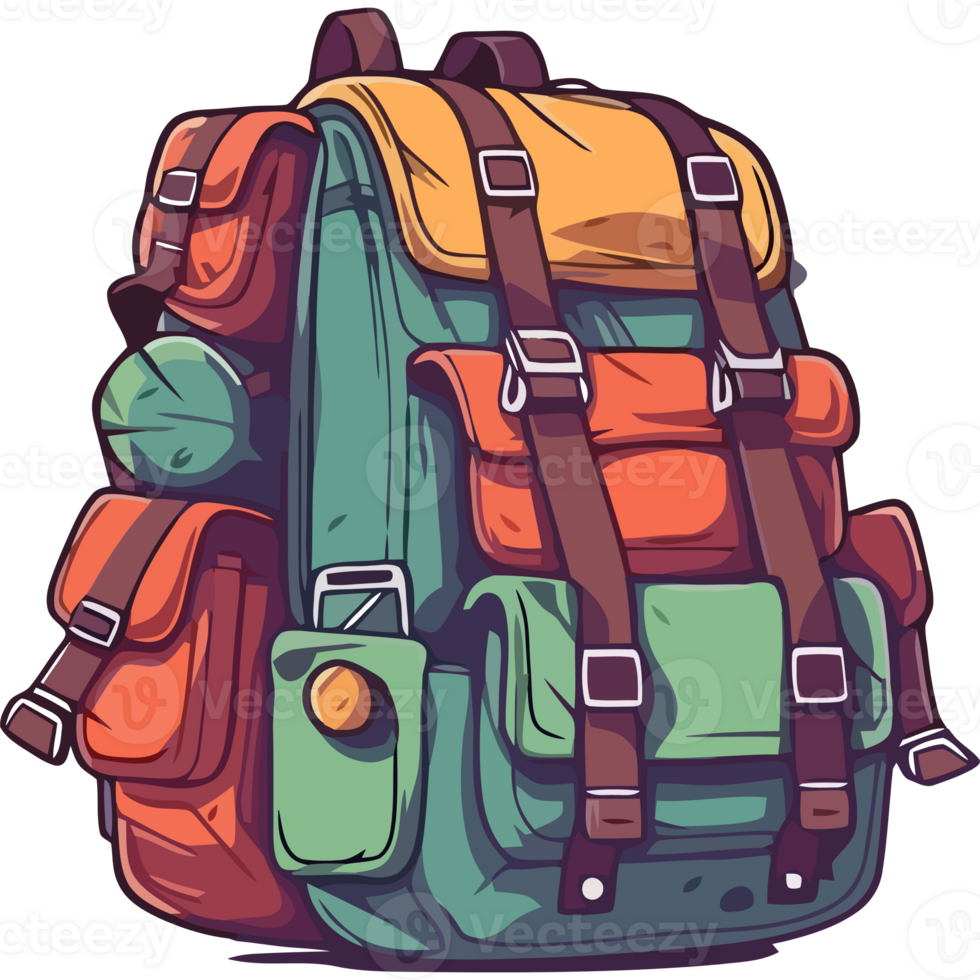 A colorful backpack with straps and straps png