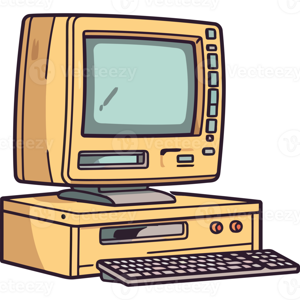 An old computer with a keyboard and monitor png