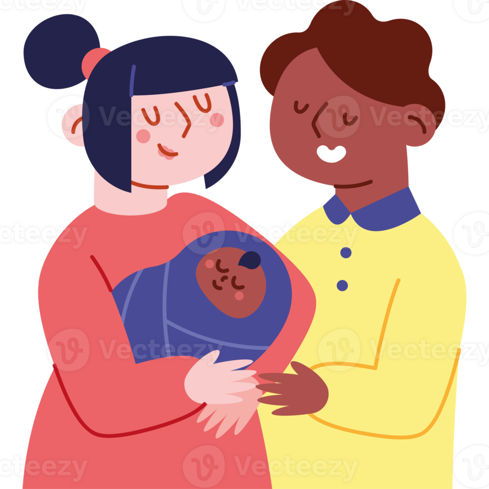 An illustration of a couple holding a baby png