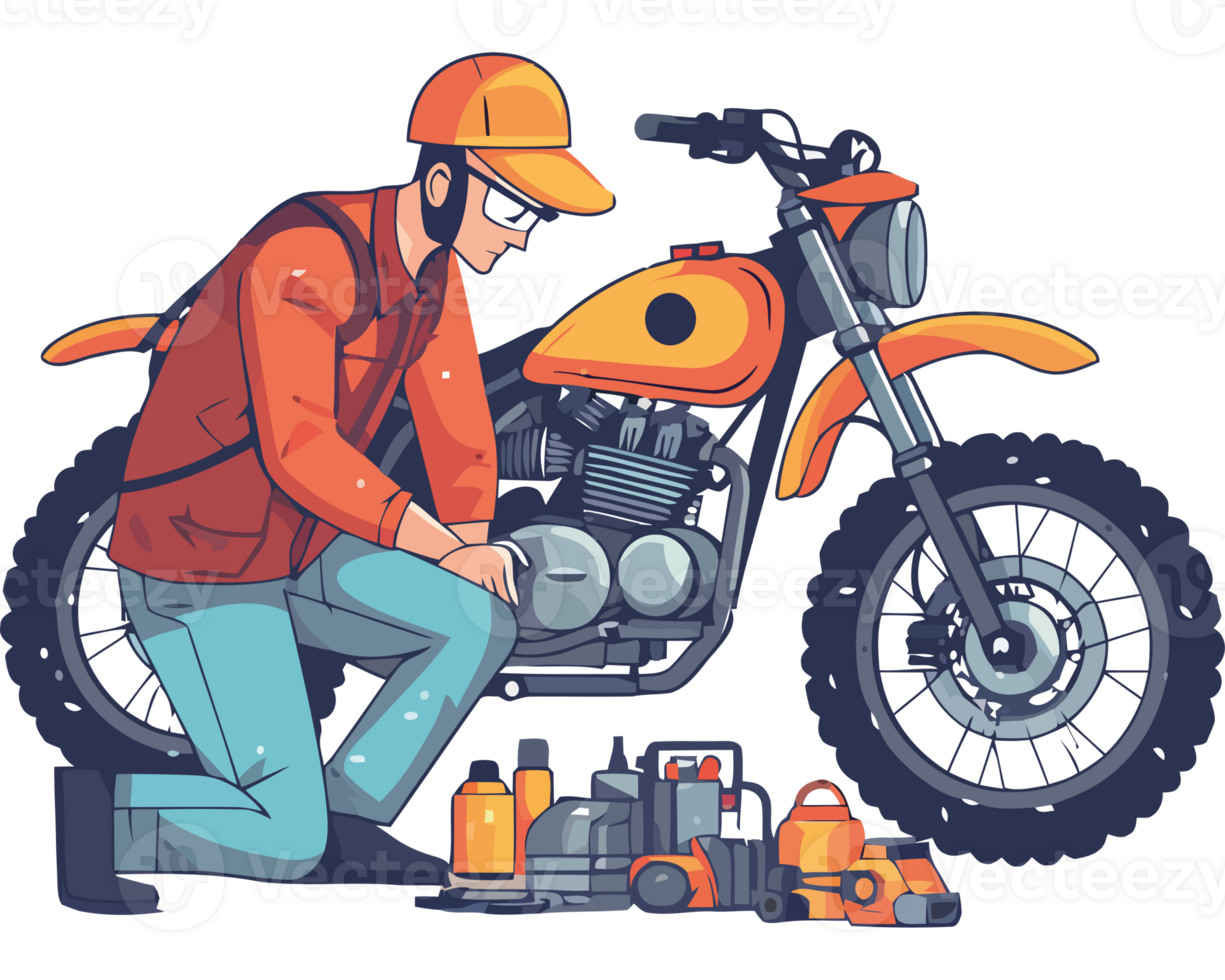 A man is fixing his motorcycle with tools png