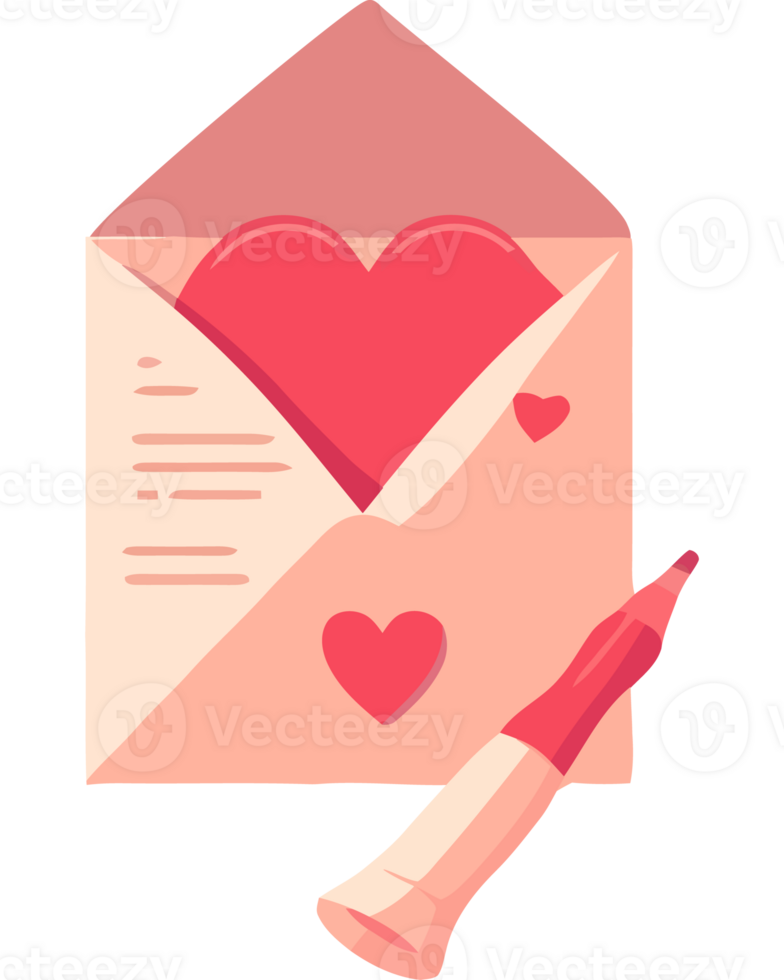 An envelope with a heart and a pen png