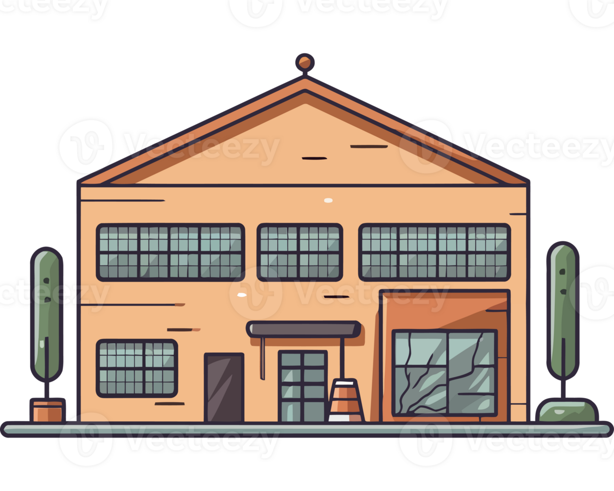 An illustration of a building with a car in front png