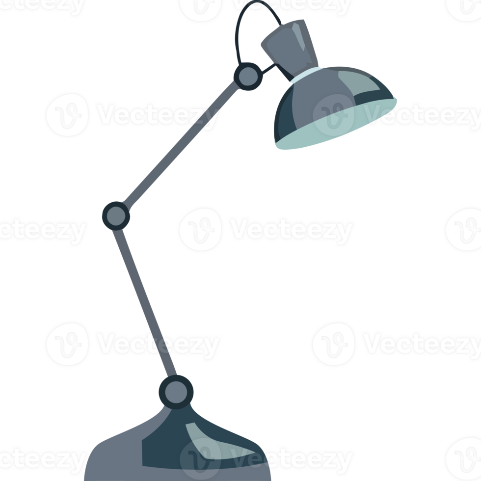 A desk lamp with a black base and a blue light png