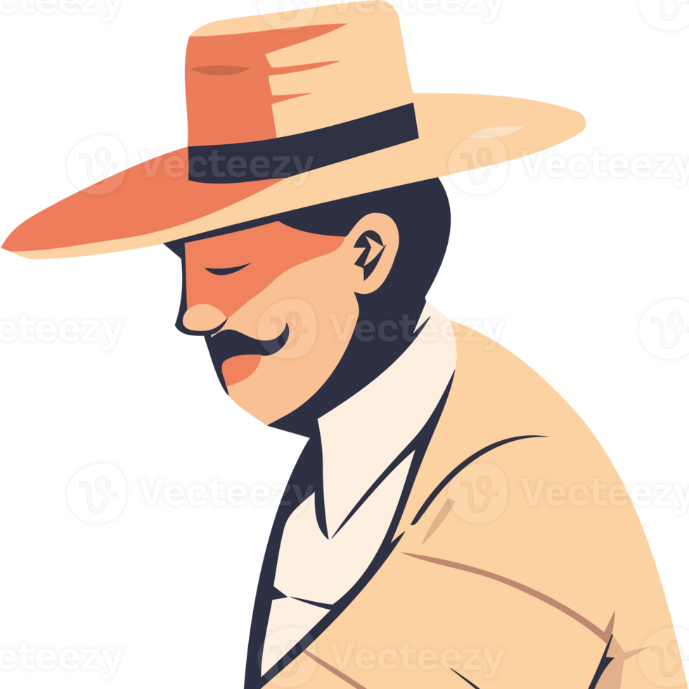 A man in a hat and suit with a mustache png