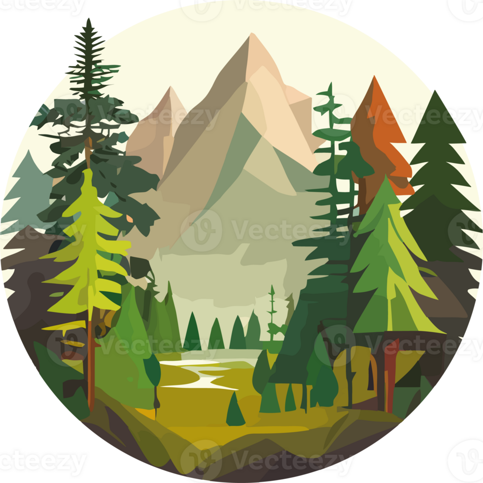 A forest scene with trees and mountains png