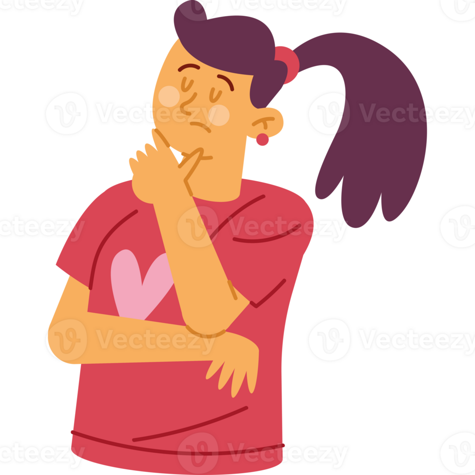 Cartoon girl thinking about something png