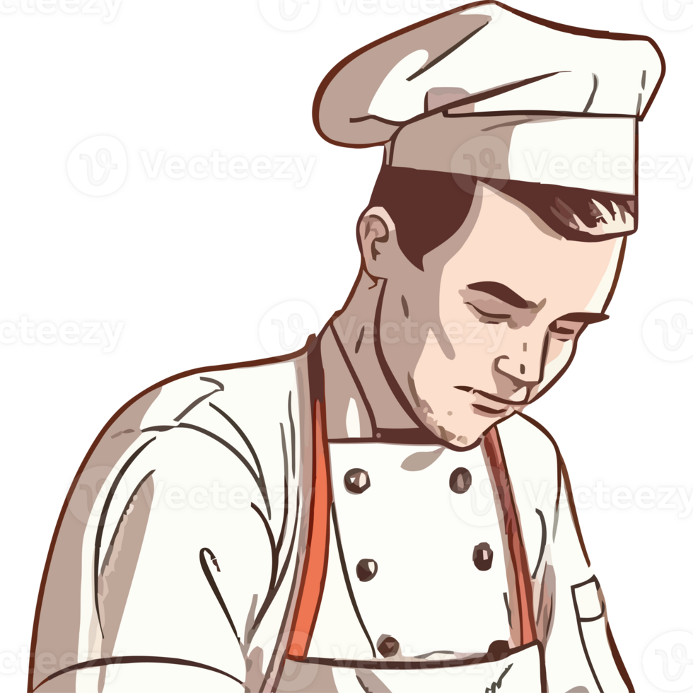A cartoon chef in a white hat and apron png