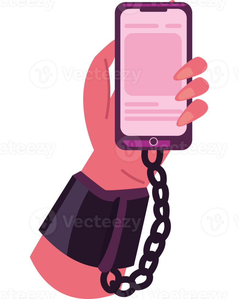 A hand holding a smartphone with a chain around it png