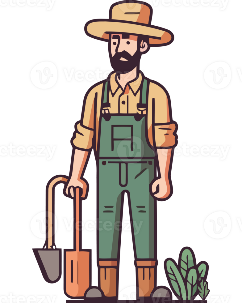 Farmer with a shovel and a hat png