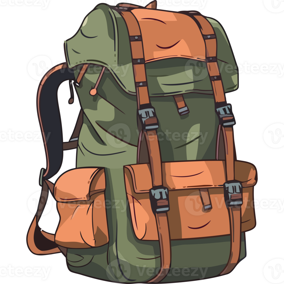 A cartoon backpack with straps and straps png