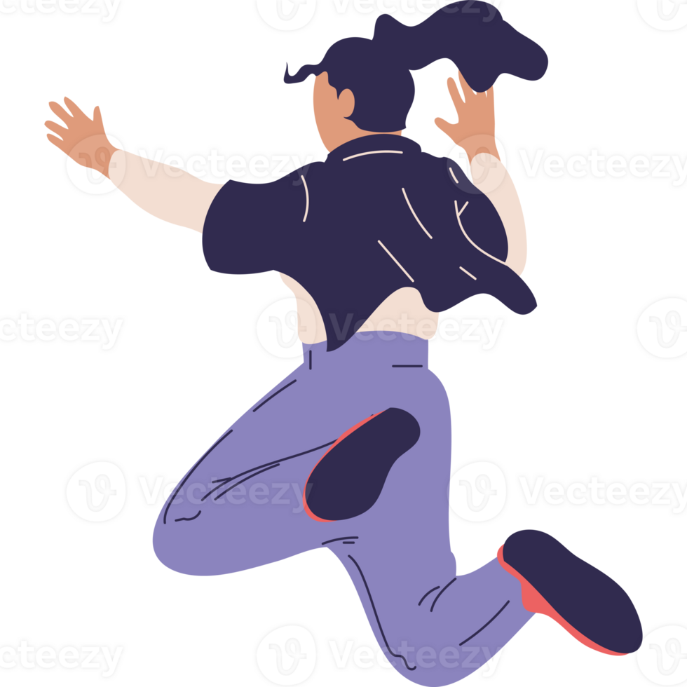 A woman jumping in the air with her hands up png