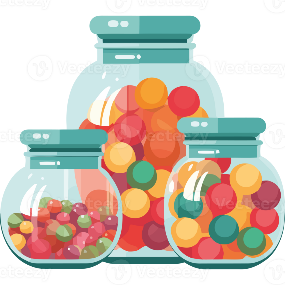 Three glass jars with colorful candies png