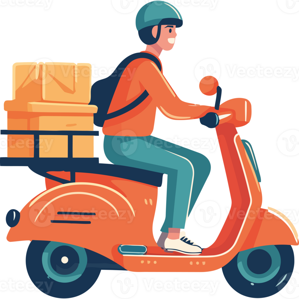 A man on a scooter with boxes on the back png