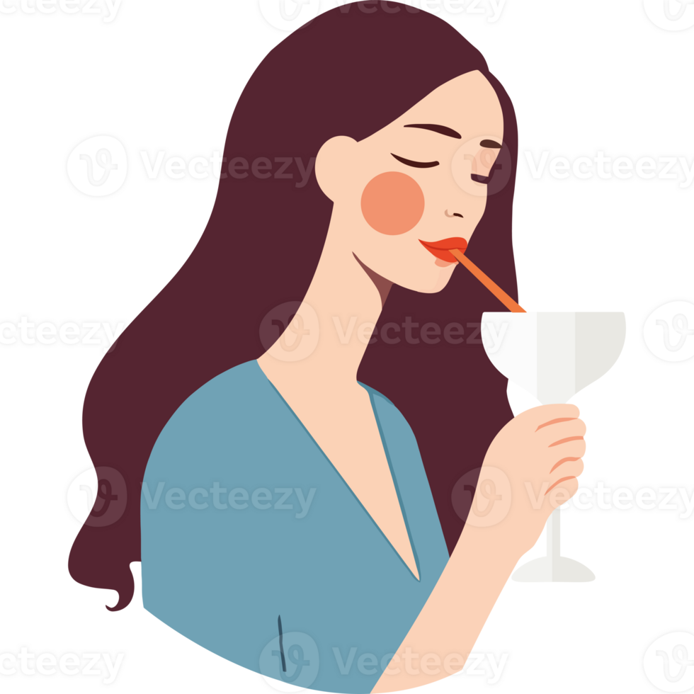 A woman drinking a cocktail with a straw png