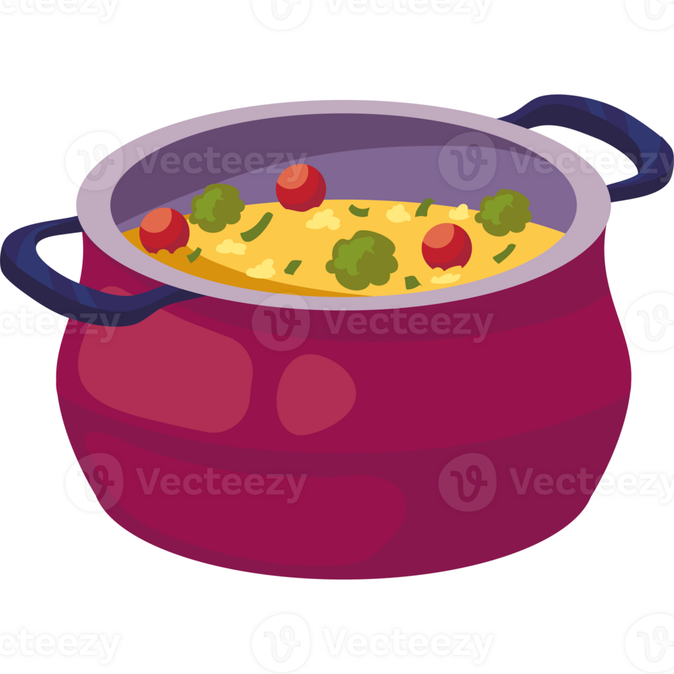 A pot of food with broccoli and carrots in it png