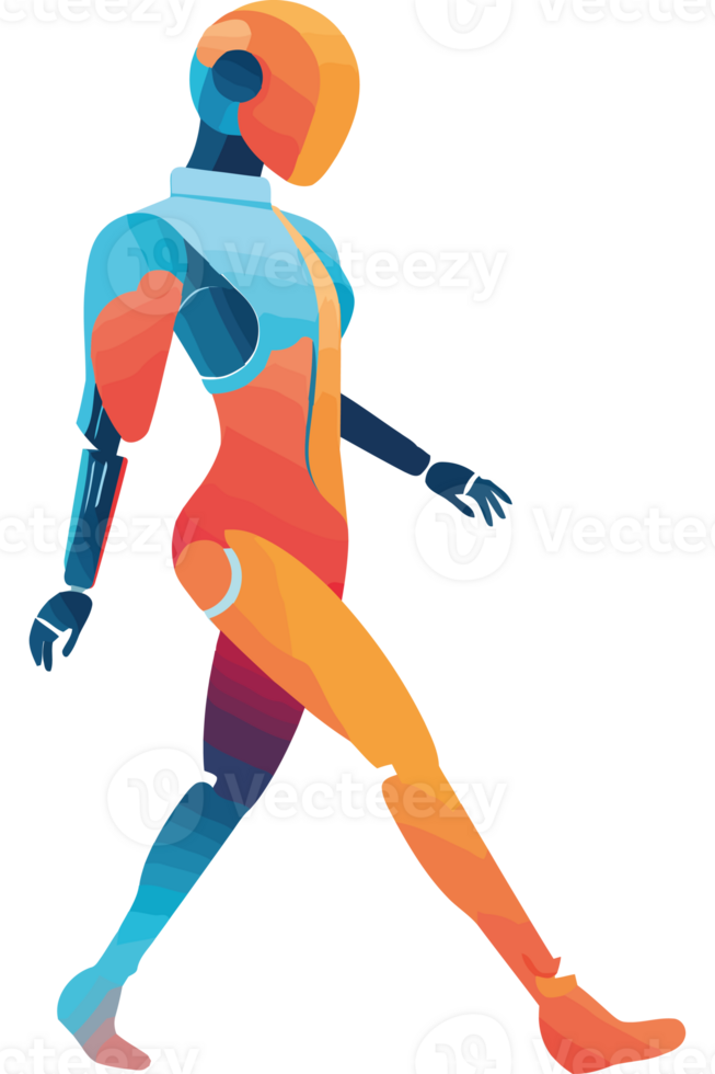 A robot walking in a colorful outfit png